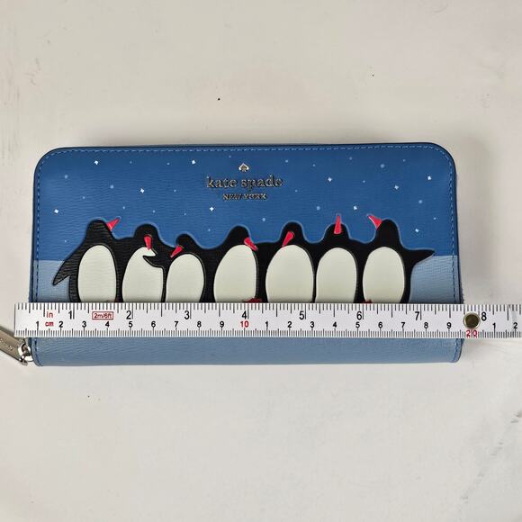 Kate Spade Arctic Friends Continental Wallet Penguin Blue Zip Around Blue Clutch - Picture 8 of 16